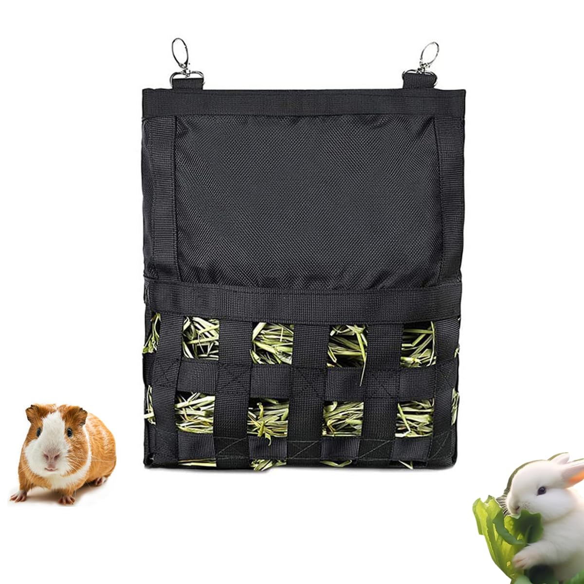 Rabbit Hay Feeder Bag for Bunny, Guinea Pig, Chinchilla - Minimizes Waste, Keeps Hay Fresh and Clean, Saves Space, Keeps Cage Cleaner