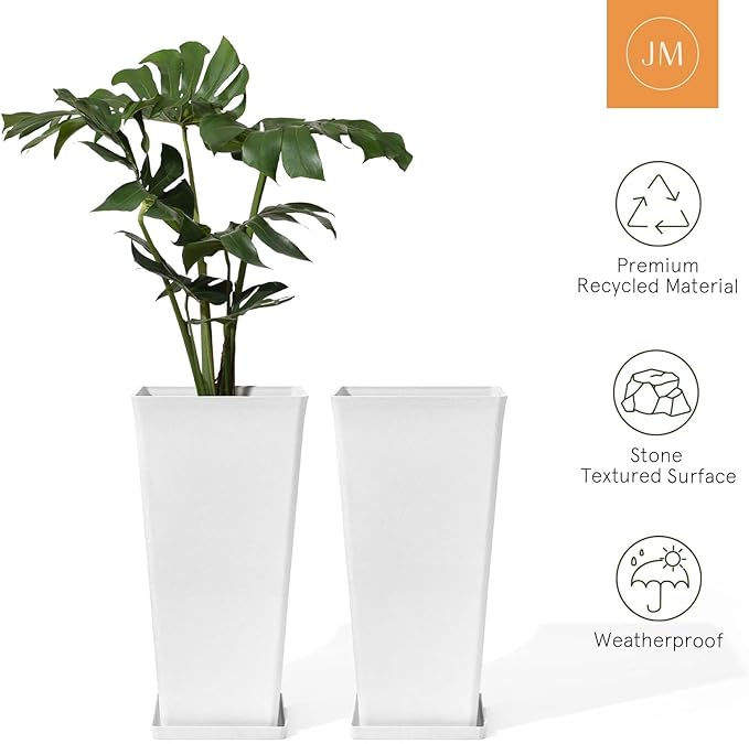LA Jolie Muse 30 inch Tall White Planters Set of 2,Indoor/Outdoor Rectanglar Large Plant Pots,V Shaped Taper Planter for Front Door.