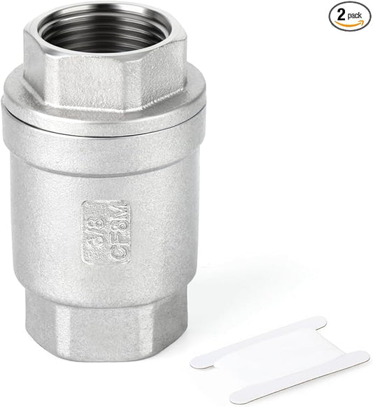 TAISHER 2PCS 304 Stainless Steel 3/8" Female Vertical Check Valve，Backflow Prevention, One Way Spring Check Valves CF8 WOG 1000