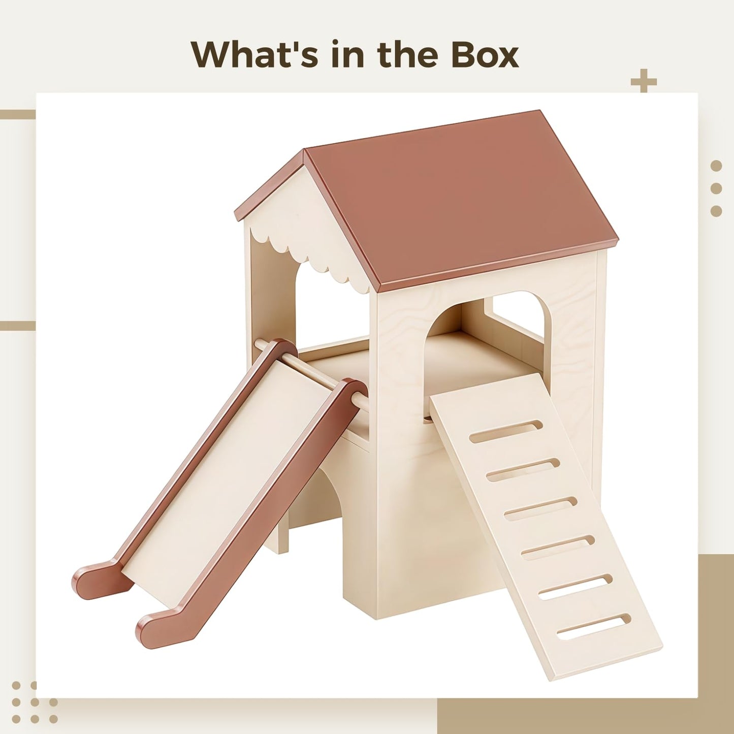 Varku Guinea Pig Wooden Hideout with Loft Slide, Two-Level Design, Adjustable Ramp, Dual Slide, Spacious and Comfortable Hideout for Hamsters, Rabbits Easy to Clean, Sturdy Wood Construction