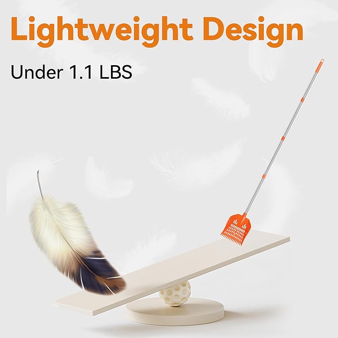 Chicken Poop Scooper with Rake - Lightweight Chicken Coop Scooper for Small Farm Animals - Sand Sifting Shovel with Adjustable Long Handle (38-67'') - Easy to Use for Women & Seniors