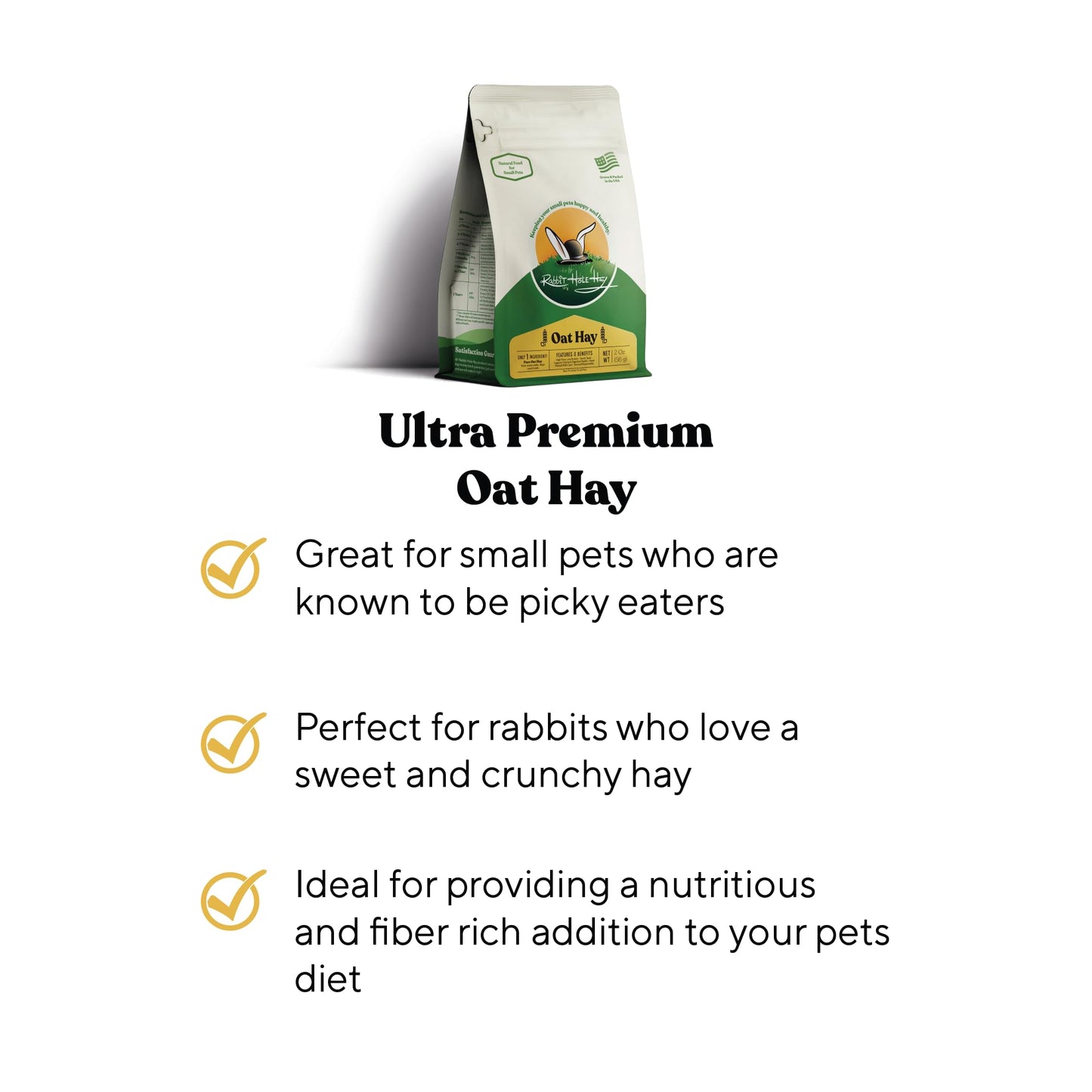 Rabbit Hole Hay - Ultra Premium Oat Hay for Small Pets - 4 oz Bag - Healthy & Fresh