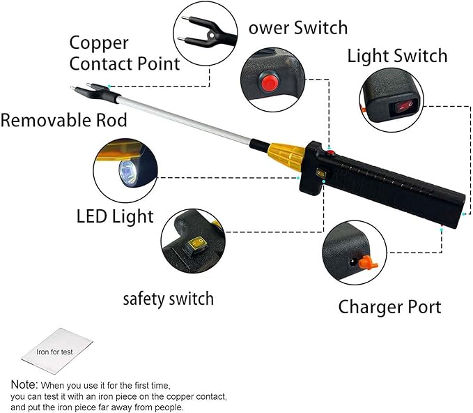 26.1" Electric Rechargeable Livestock Prod – Waterproof Cattle Prod with Powerful Shock & Bright LED Light for Pigs, Goats, Cows – IP64, Detachable, Safe Lock