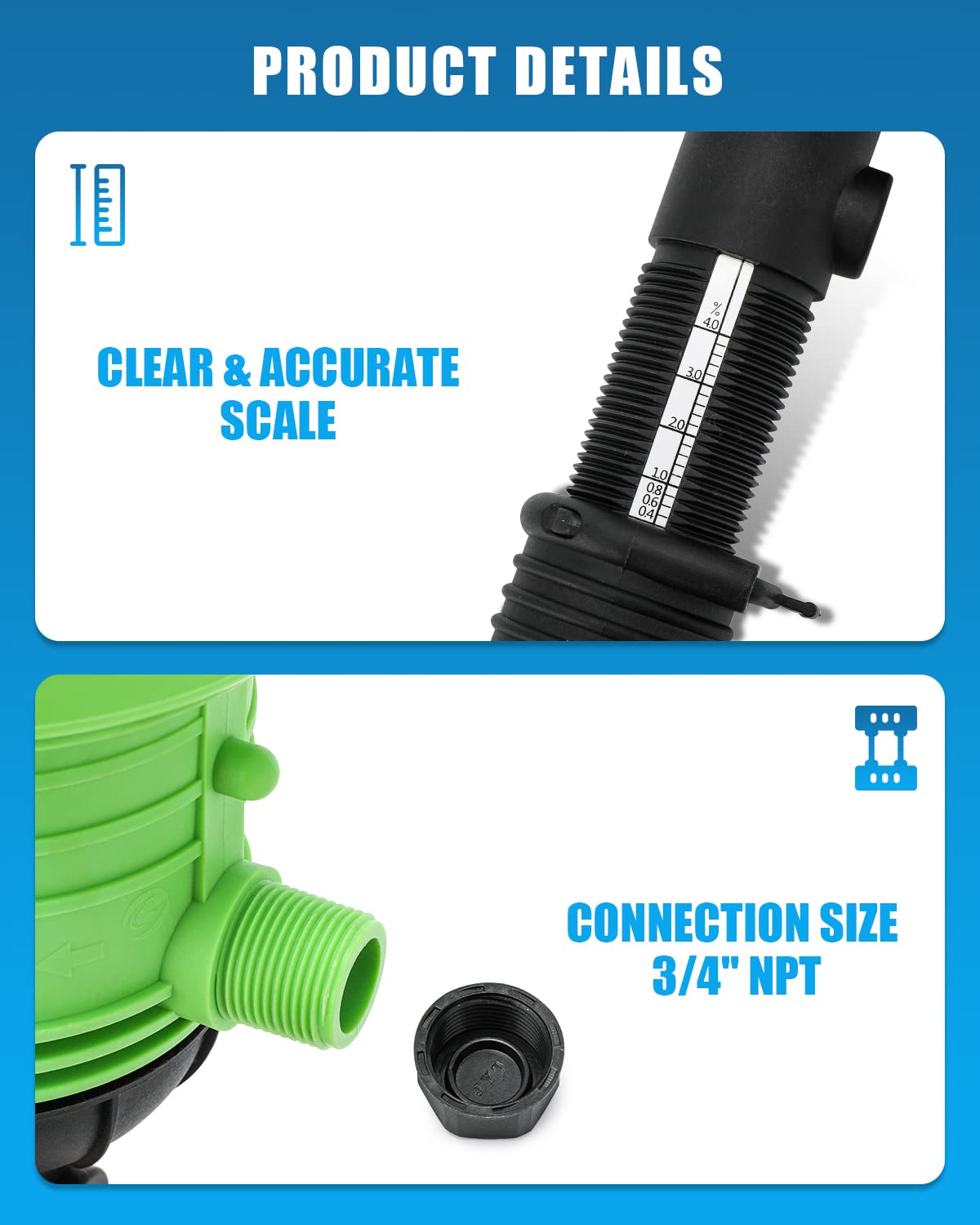 NEWTRY 0.4%-4% Fertilizer Injector for Drip Irrigation + 10pcs Springs