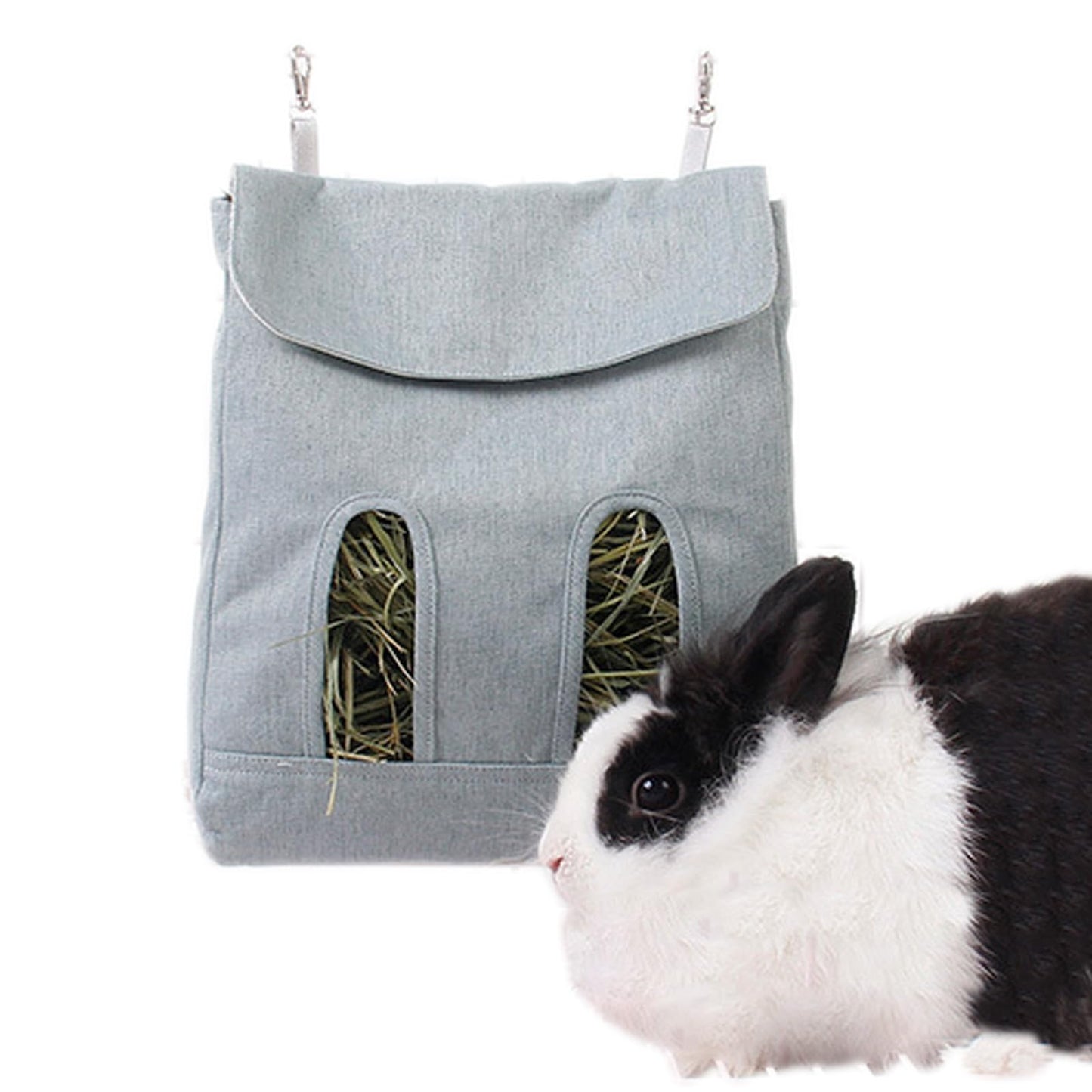 Rabbit Hay Feeder Bag, Guinea Pig Hay Feeder Storage,Sack Hay Bag Feeding Storage for Chinchilla Hamsters Rabbit Guinea Pig Small Animals (L, Blue)