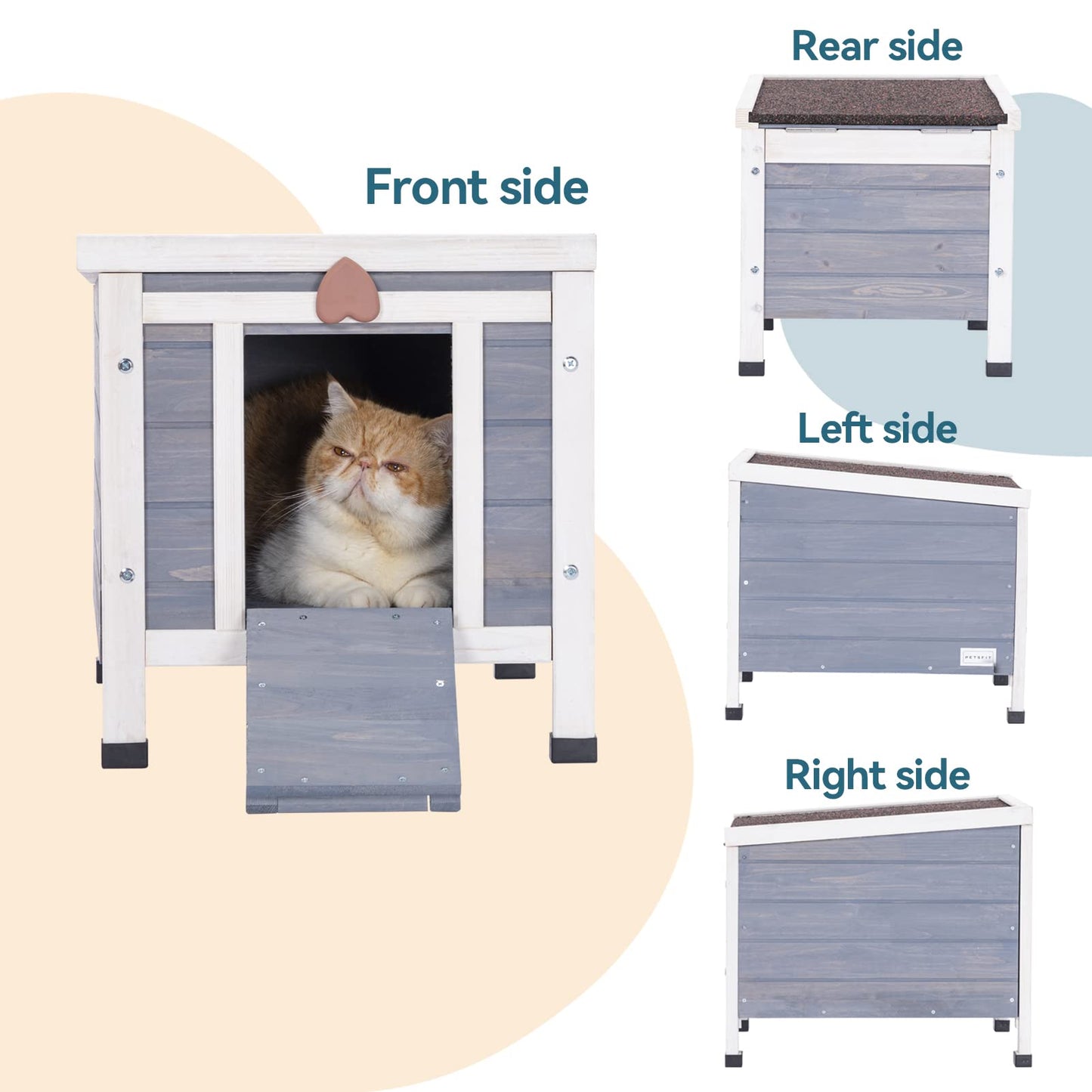 Petsfit Outdoor Cat House Weatherproof, Outside Shelter for Feral Cats, Rabbits, Chicken, Small Animal Houses & Habitats, Idea for Guinea Pigs Pigeons Ducks Tortoises