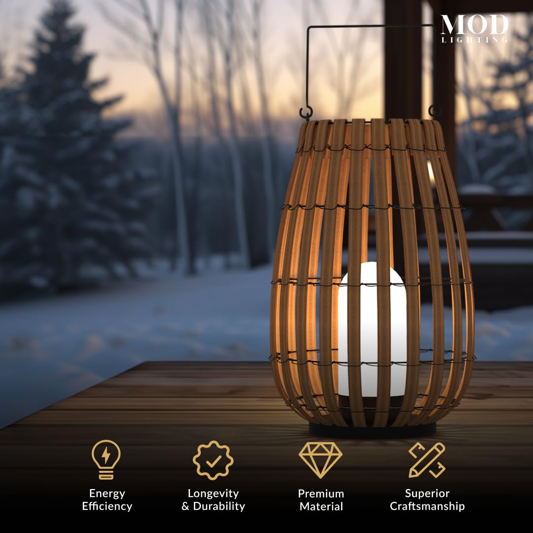 𝗠𝗢𝗗 𝗟𝗜𝗚𝗛𝗧𝗜𝗡𝗚 Beam | Floor Solar Lantern, Reliable IP65 Waterproof LED Garden Light, Solar Lights Outdoor Dimmable with Remote, Rattan Lantern Lamp for Patio (Medium | 13x16 | Warm White)