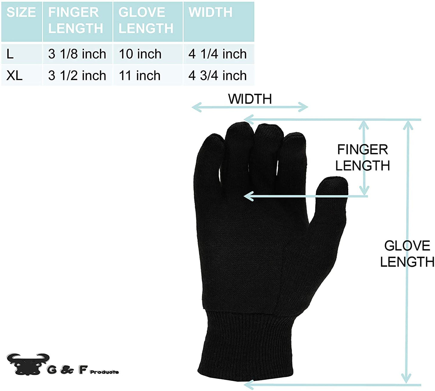 G & F Products unisex adult Regular work gloves, Black, Large sold by Case 300 Pairs US