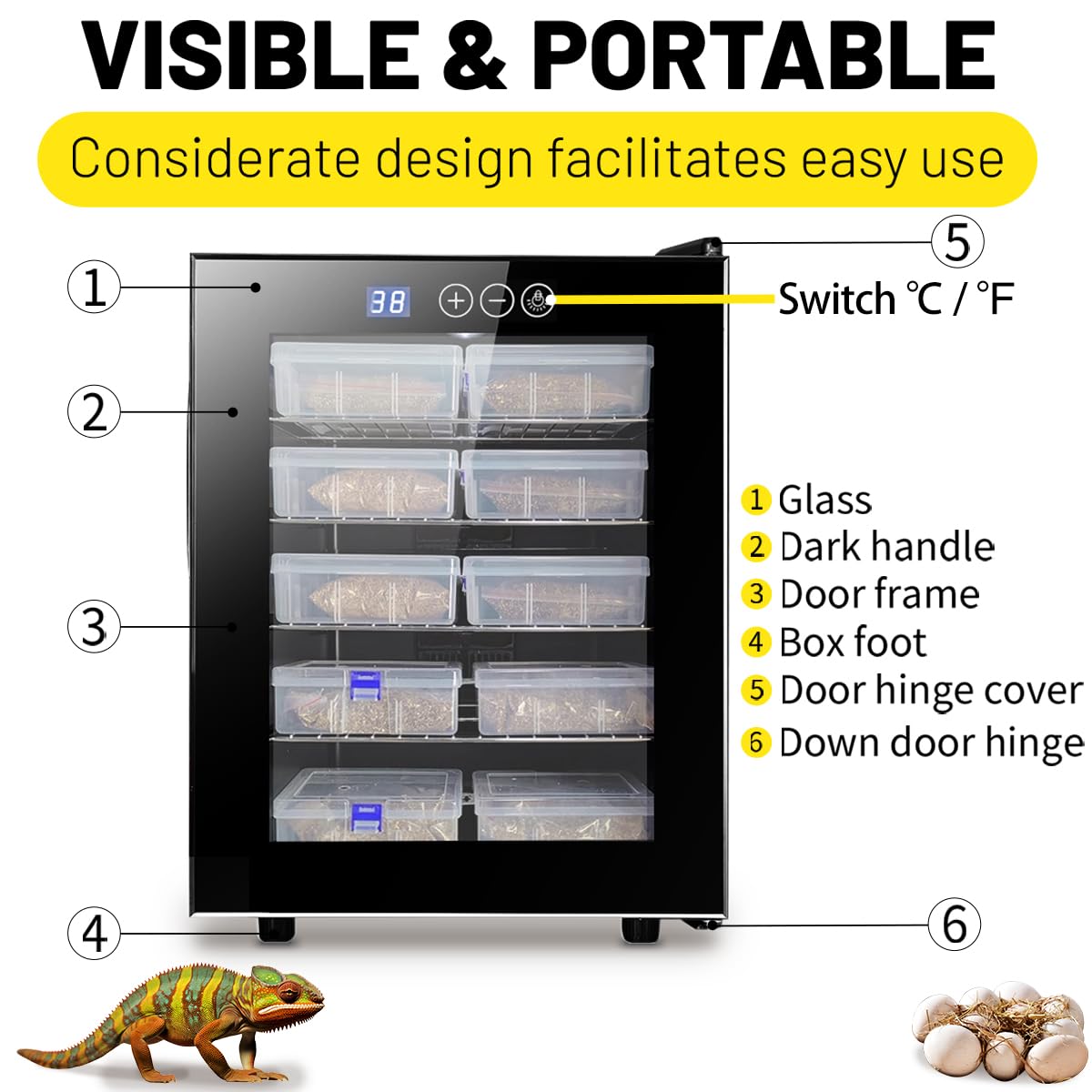 DEZHXHE Reptile Incubator 33L Scientific Lab Incubator Digital Incubator Cooling and Heating Temperature can be Controlled at 50℉~104℉ Reptile Egg Incubator 110V Work for Small Reptiles