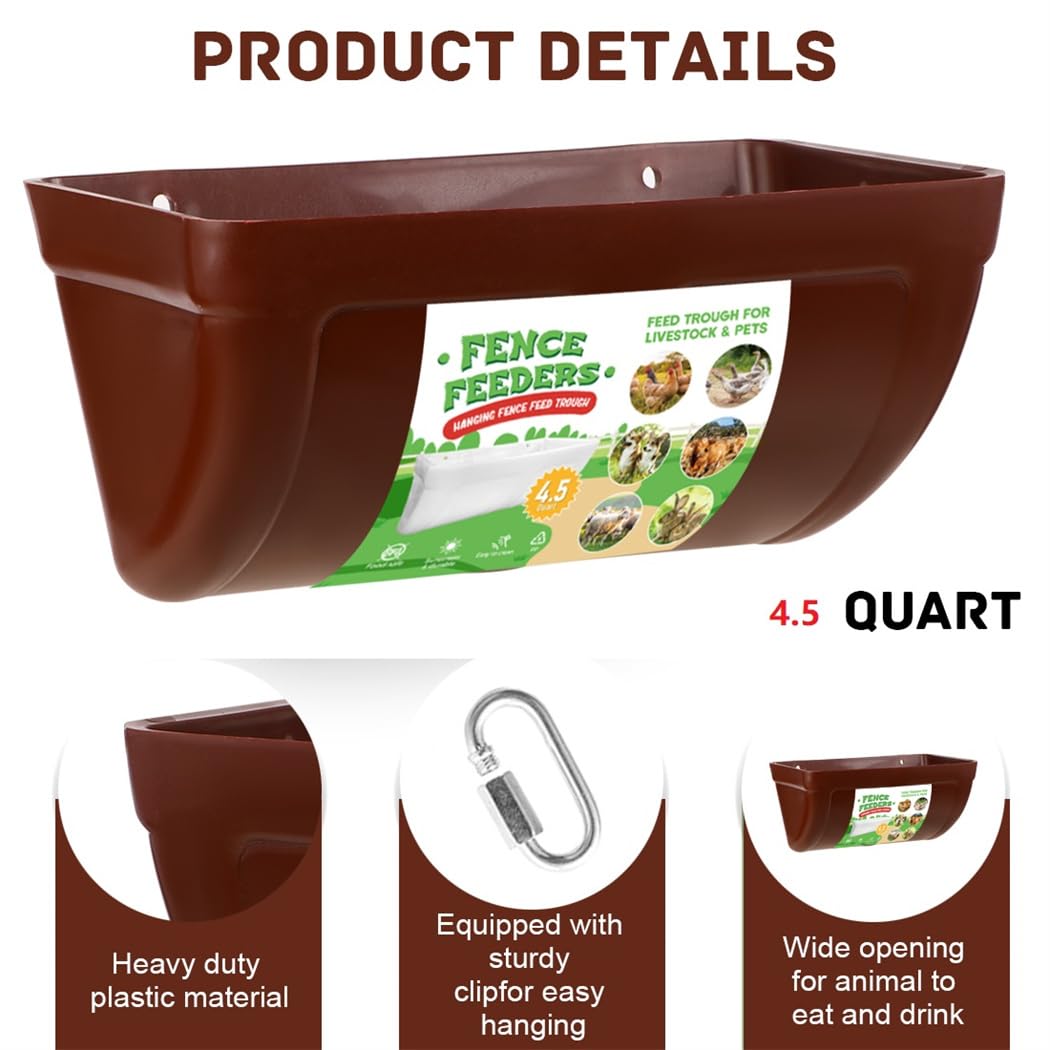 Chicken Feeder 2pcs Goat Feeders with Clips Hanging Fence Poultry Feeding Equipment Chicken Trough Plastic Feeding Container for Poultry Livestock 4.5 Quart