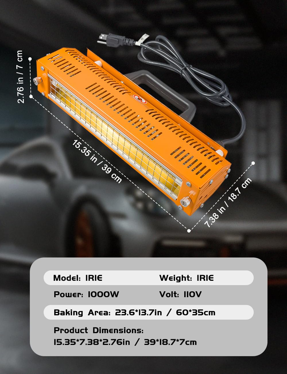 pakowin Shortwave Infrared Paint Curing lamp - 1000w 110v Handheld Infrared Dryer for Automobile, Paint Booths, Furniture