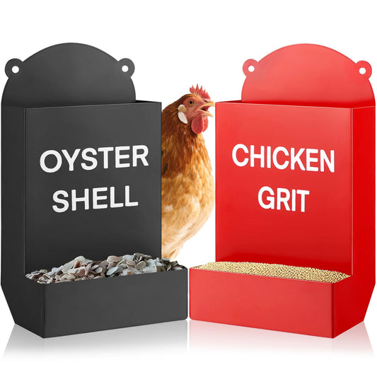2PCS Chicken Grit Feeder Oyster Shell Feeder, Heavy Duty Metal Automatic Chicken Feeders, No Waste & No Mess, Gravity-Fed Chicks Food Dispenser Hanging Poultry Feeders for Coop Ducks, Pigeons, Doves