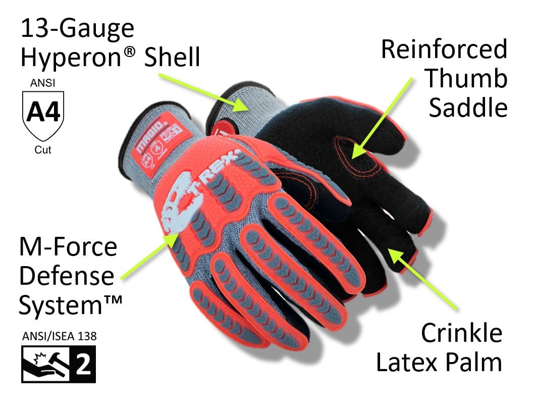 MAGID T-REX Flex Series ANSI A4 Knit Impact Glove with Latex Palm, 48 Pairs, Size 8/Medium (TRX569)