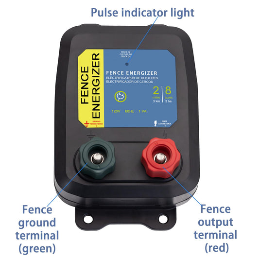 Electric Fence Energizer Plus 2 Mile/ 8 Acres Plug,Electric Fence Charger PE2，Livestock Fence Chargers for Containing Pets and Keeping Out Small Nuisance Animals 0.10 Joule