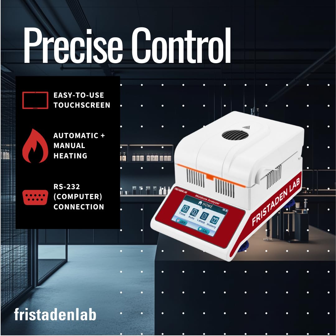 Fristaden Lab Halogen Moisture Analyzer | USA Company | 0.01% Moisture Content Readability | 100 g x 0.001 g Balance + Halogen Lamp