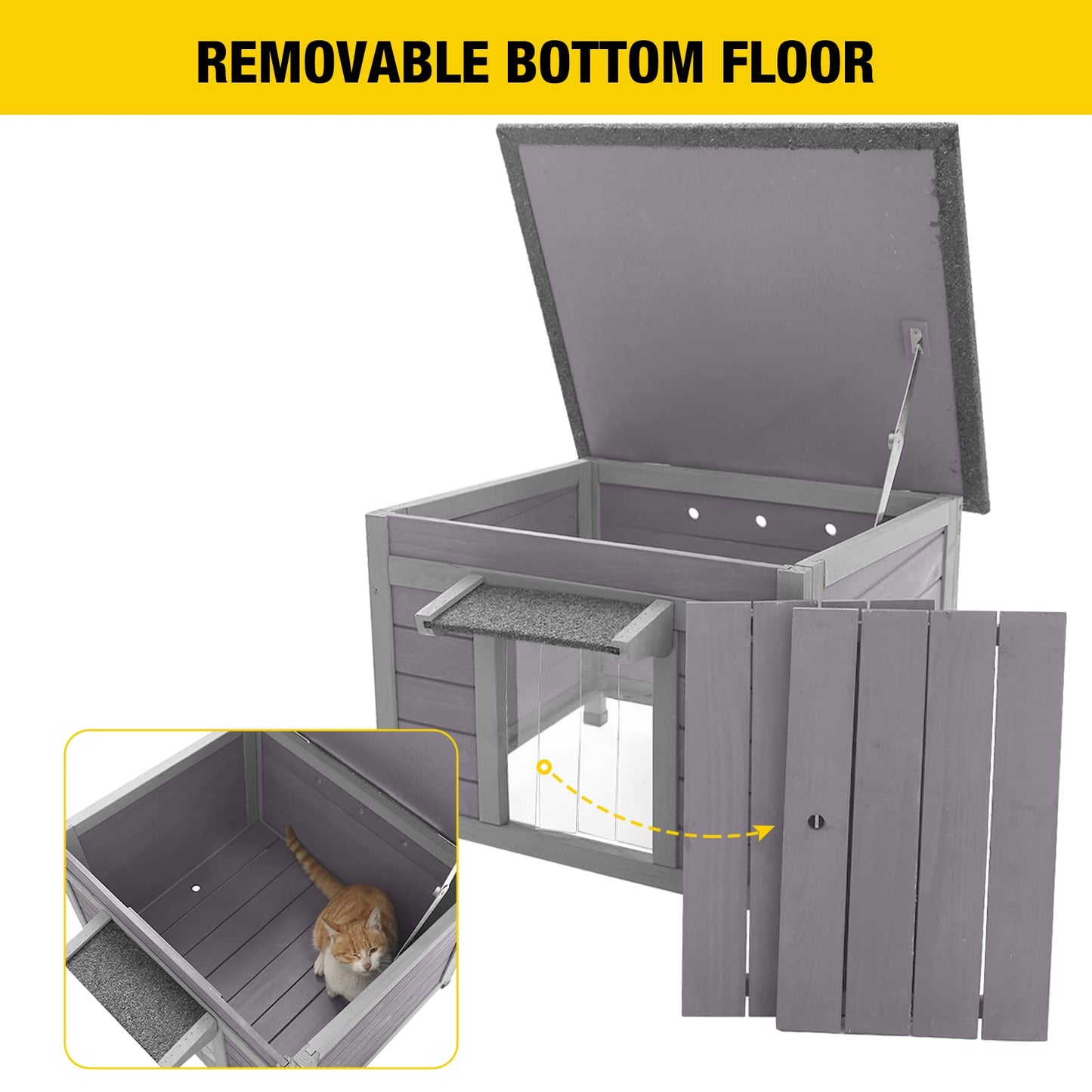 Aivituvin Cat House Waterproof Feral Kitty Shelter Outdoor Indoor Rabbit Hutch for Bunnies,Cats,Dogs and Other Small Animals,Asphalt Roof