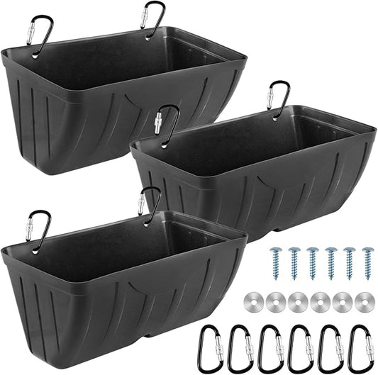 Chicken Feeder, 3 Pack, Poultry Feeders and Waterers, Hanging Goat Feeder, Livestock Fence Feeder, Feed Trough and Waterer Bucket with Clips, Black