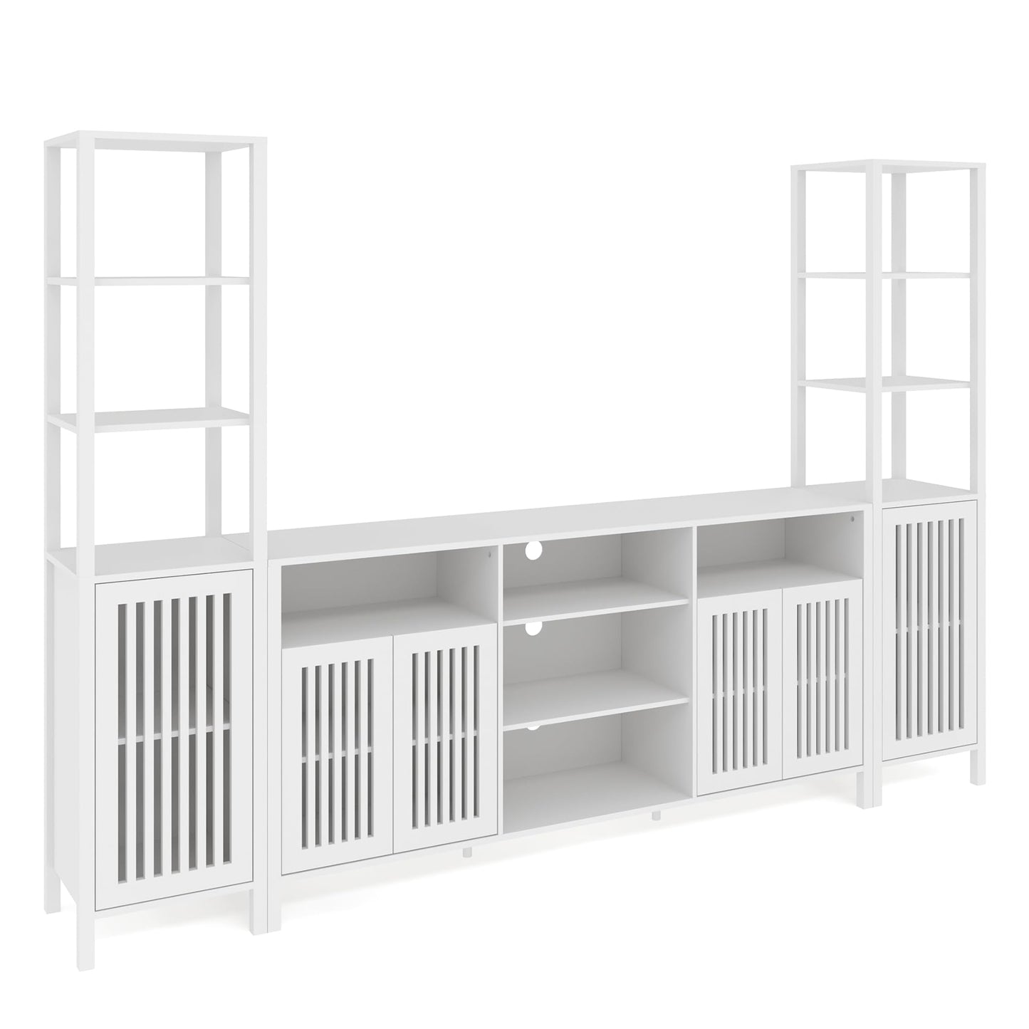 Farmhouse TV Stand for TVs Up to 70 in, Entertainment Center with Bookshelves, Media Center with Storage Cabinet & Adjustable Shelves for Living Room Bedroom Home Theater
