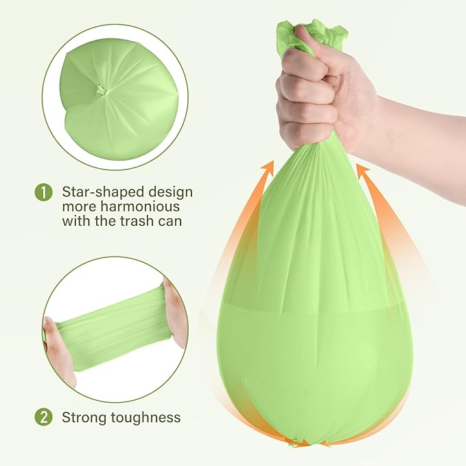 Compostable Trash Bags 2.6 Gallon 100 Counts Compost Small Garbage Bag for Kitchen Bathroom BPI Certified, Green