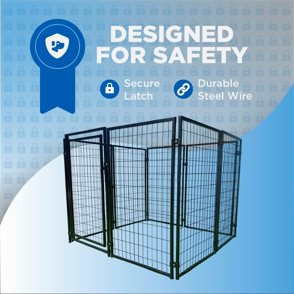 ALEKO Steel Dog Kennel Playpen | Indoor Outdoor Pen for Small/Medium/Large Puppy/Dog | 5'x5'x4' Large Galvanized Steel Kennel| Anti-Rust | Portable Travel Pet Kennel |(Black DK5X5X4SQ)