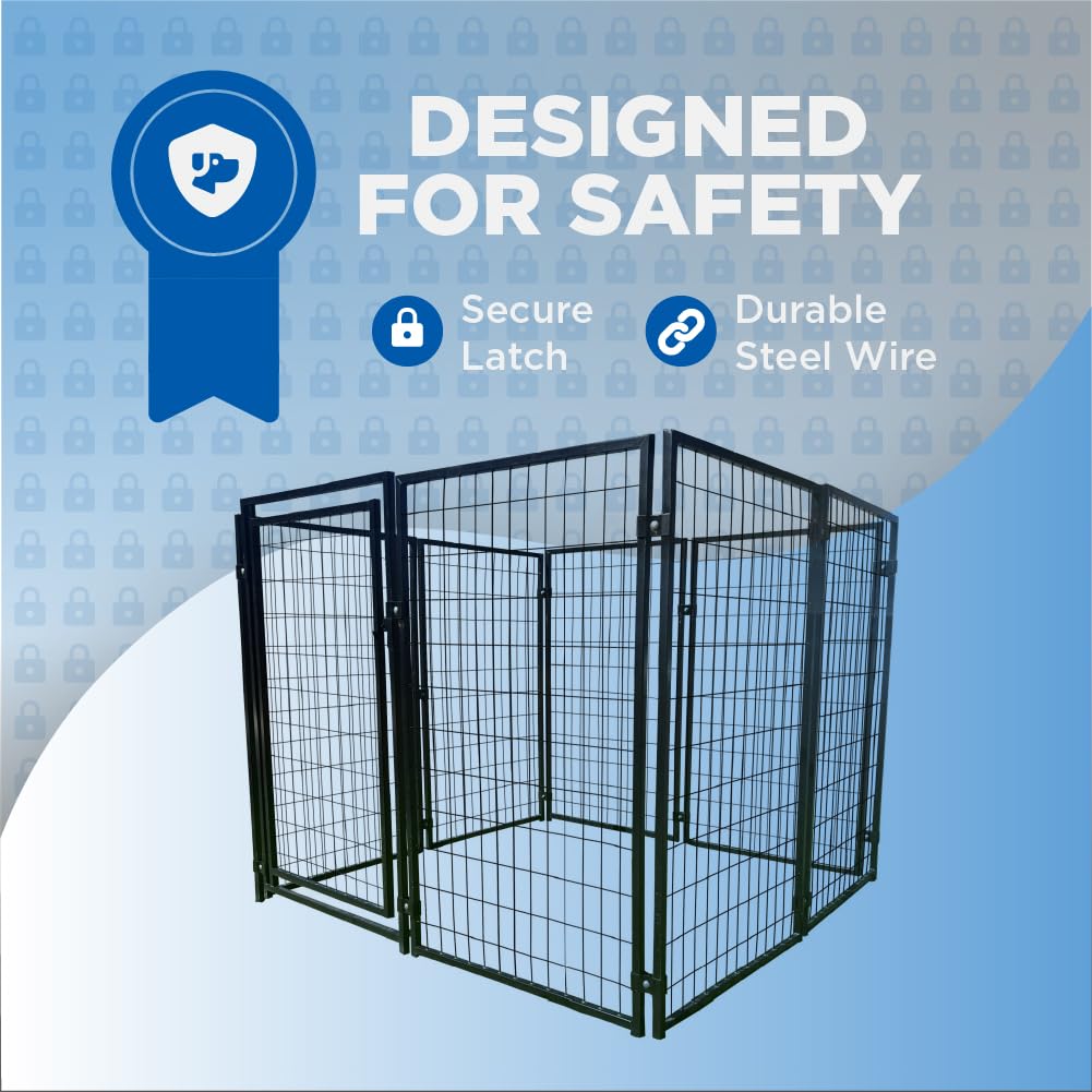 ALEKO Steel Dog Kennel Playpen | Indoor Outdoor Pen for Small/Medium/Large Puppy/Dog | 5'x5'x4' Large Galvanized Steel Kennel| Anti-Rust | Portable Travel Pet Kennel |(Black DK5X5X4SQ)