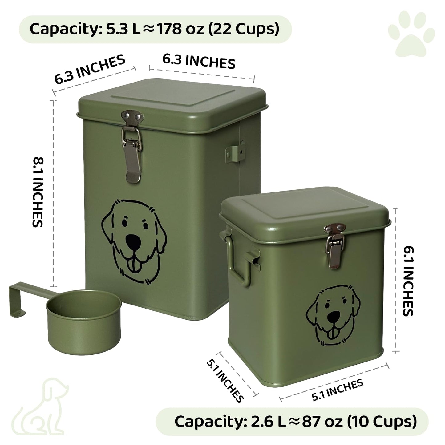 HHGFCLTRS Dog Food Storage Container Airtight Dog Treat Container Pet Food Storage Containers Dog Treat Jar Tinplate Dog Treat Bin White