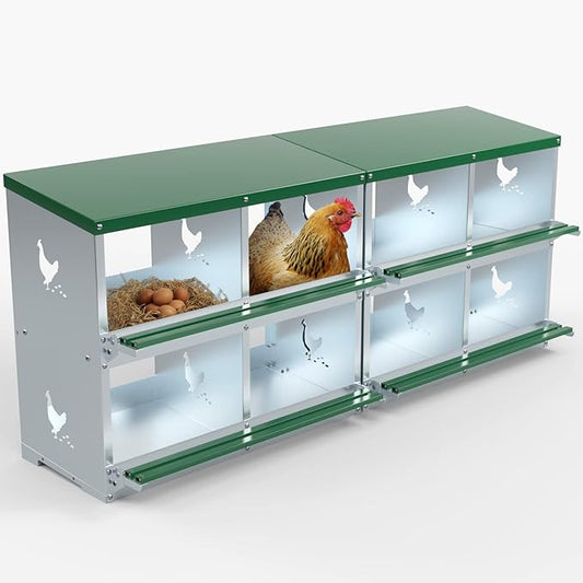 Chicken Nesting Boxes, 8 Hole Nesting Box for Laying Eggs, Heavy Duty Metal Nest Boxes for Chicken and Poultry to Collect Eggs, Chicken Laying Boxes Hens Chicken Coop Box