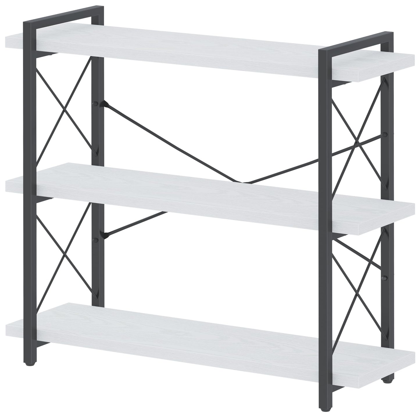 HCHQHS Bookshelf, 3-Tier Industrial Bookcase, Open Book Shelf, Freestanding Horizontal Bookshelves with Metal Frame