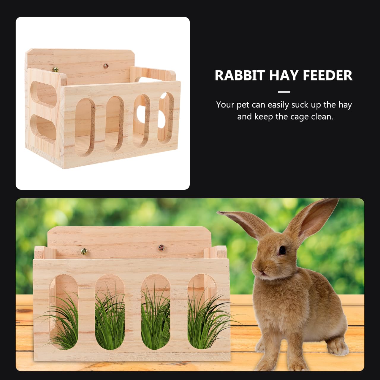 Rabbit Feeder Bunny Food Manger Wooden Manger Rack Grass Holder Cage Feeder Pet Supplies for Guinea Pig Chinchilla Hamster 23. 5X14X17. 5CM