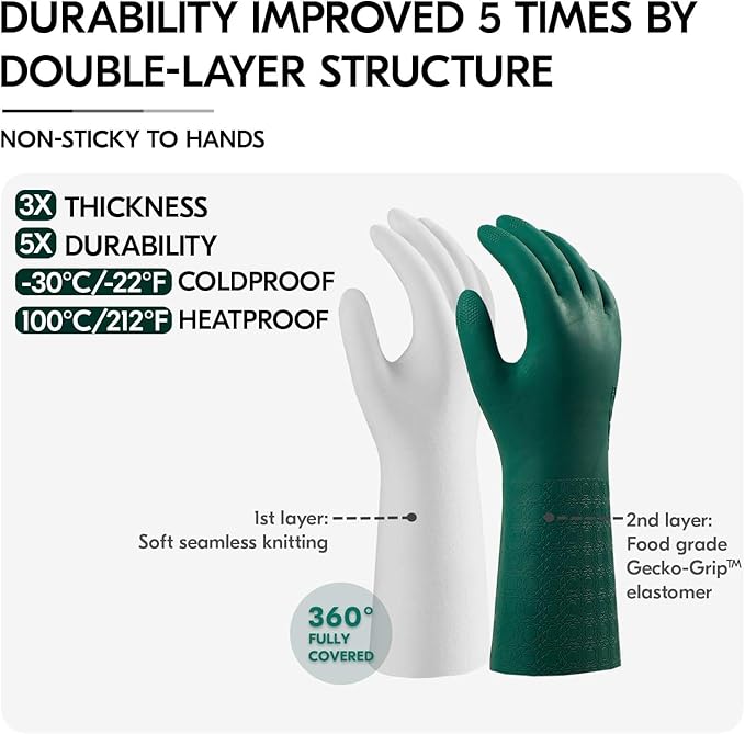 Vgo... Extra Long Gardening Gloves,Double-layer,Waterproof,Slip-Resistant,Chemical-Resistant Glove for Gardening,Outdoor Work(TP1117)
