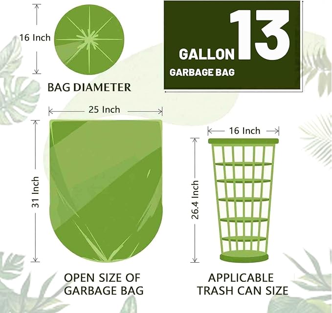 Biodegradable Compost Recycling Trash Bags, Compostable 13 Gallon Plastic Trash Bags For Kitchen, 100 Count, 1.2 Mils,60 Liter, Recyclable Composta Large Heavy Duty Garbage Bag (100)