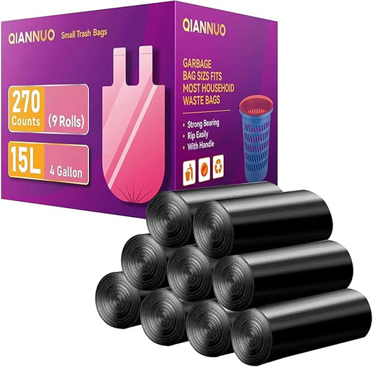 Trash Bags 270 Counts 4 Gallon Handle Garbage Can liners for Bathroom, Bedroom, Office, Car, Home Waste Bin Bag