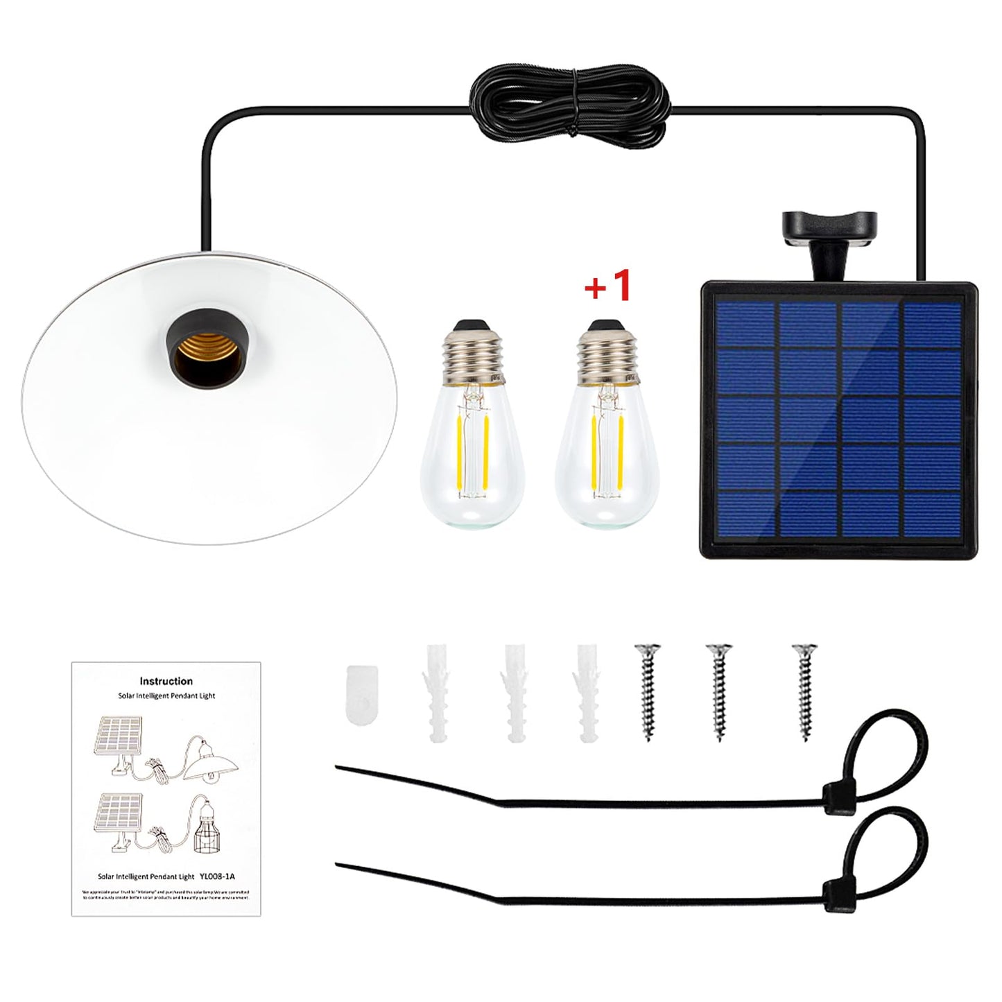 Solar Light for Chicken Coop Classical Bulb with 9.8FT Cord Solar Pendant Lights Outdoor Dusk to Dawn Waterproof for Shed, Indoor, Playhouse