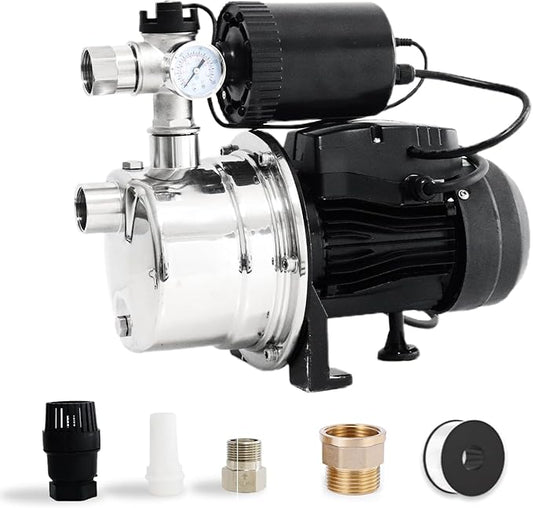 3/4 HP Water Pressure Booster Pump for House, Shallow Well Pump with Pressure Tank, Stainless Steel 1050 GPH 110V Auto On/Off Water Booster Pump, Irrigation Garden Sprinkler Pump for Home