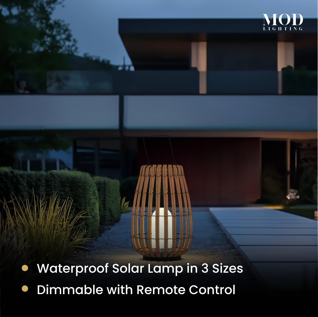 𝗠𝗢𝗗 𝗟𝗜𝗚𝗛𝗧𝗜𝗡𝗚 Beam | Floor Solar Lantern, Reliable IP65 Waterproof LED Garden Light, Solar Lights Outdoor Dimmable with Remote, Rattan Lantern Lamp for Patio (Medium | 13x16 | Warm White)