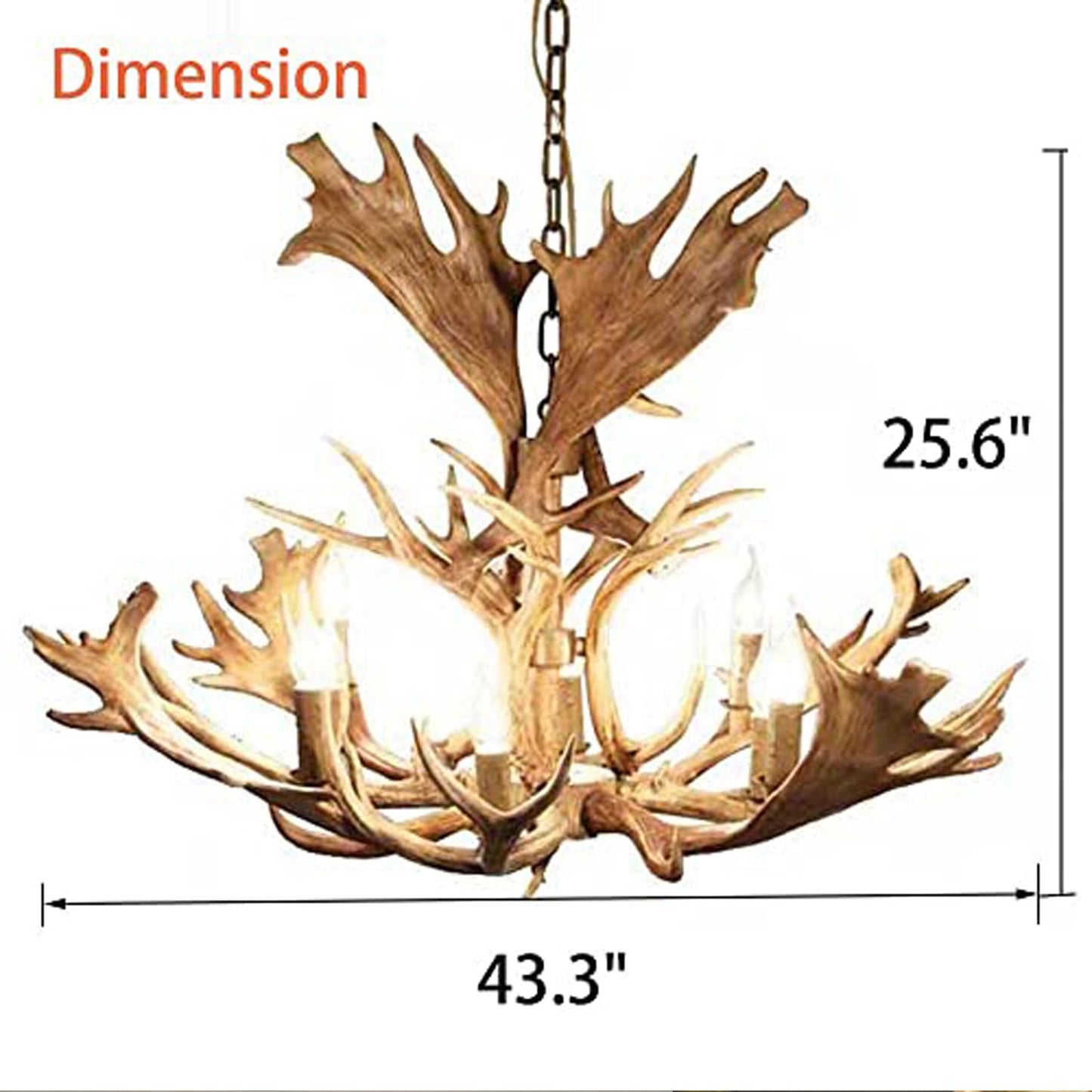 MIXL - Large Resin Deer Antler Chandelier,8-Lights Deer Horn Pendant Light,Rustic Kitchen Island Lighting,Farmhouse Style Chandelier for Hotel Dining Room and Foyer