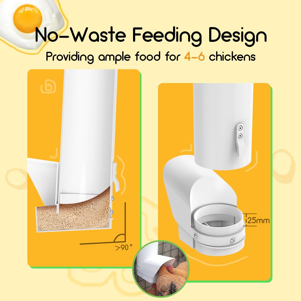 DreameHill Automatic Chicken Feeder, 7lb Capacity Large PVC Poultry Feeder with Rain Cover, No-Waste Design, Easy to Install and Clean, UV-Resistant, Ideal for 4-6 Chickens