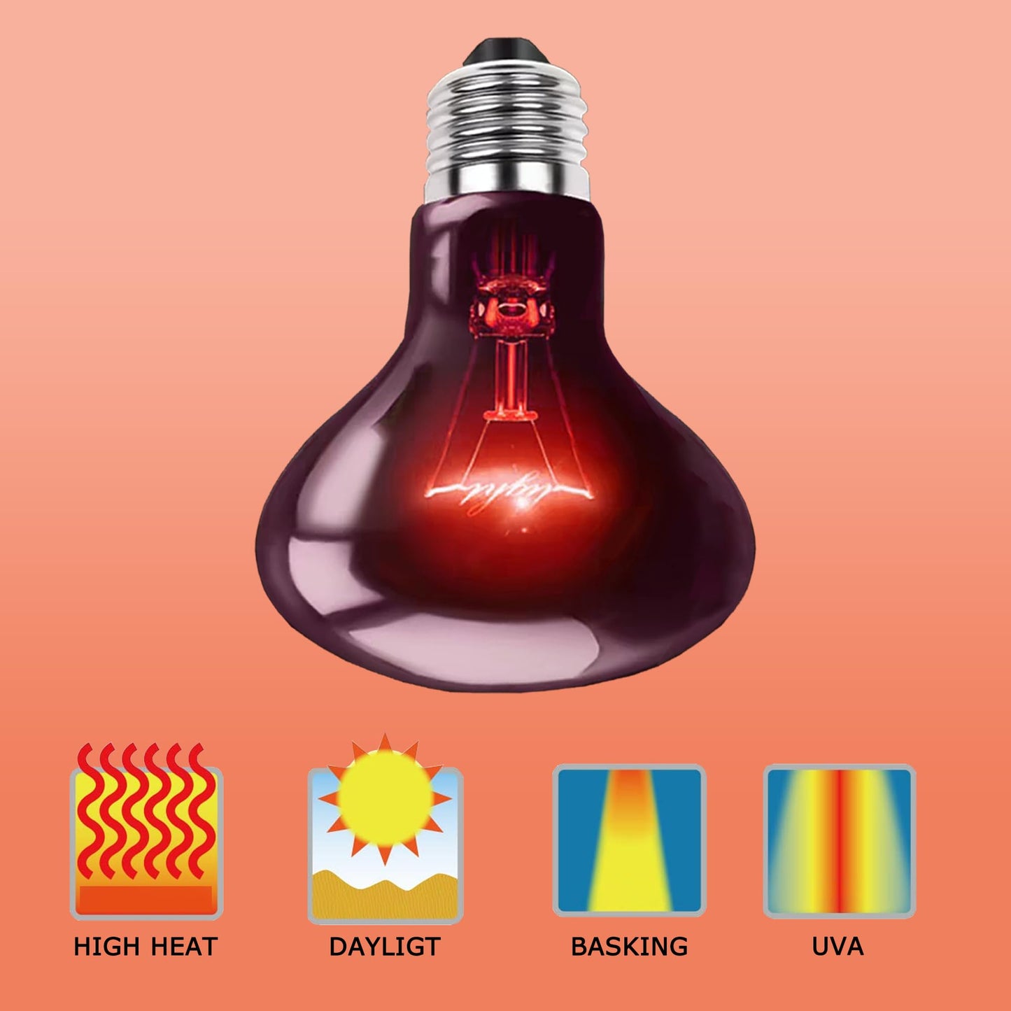 HARTOMPET 60W Infrared Red Heat Lamp – Basking Spot Bulb for Reptiles, Bearded Dragons, Chameleons, Snakes & Lizards; Ideal Red Heat Emitter for Chickens Coop and Brooder Use, E26 Base | 2 Pack