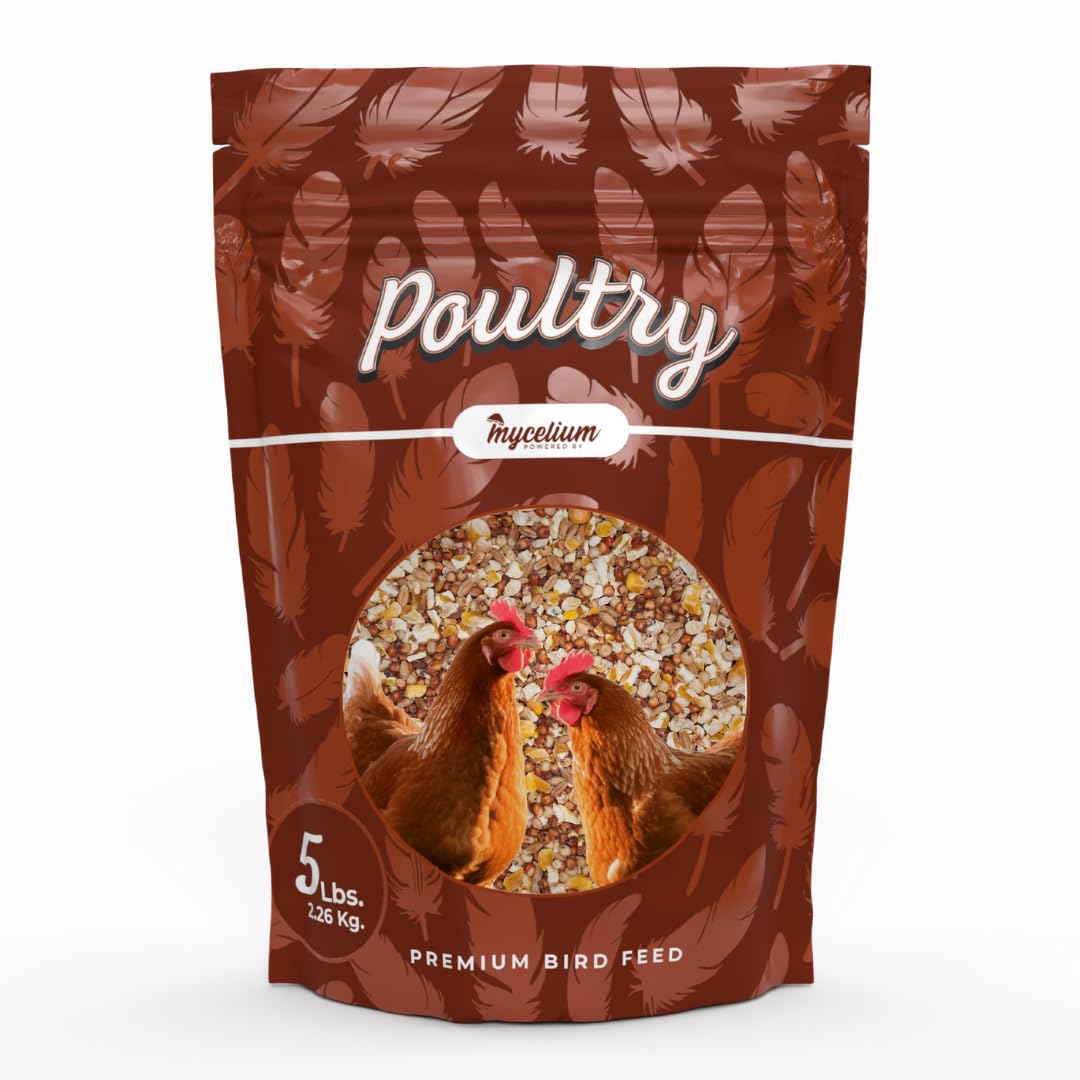 Mycelium Premium Poultry Scratch | Bird Food for Chickens, Quails & Game Birds | Organic, Non-GMO Seed Treat with Corn, Wheat & Milo | Supports Natural Foraging & Digestion | Made in USA, 5 lb Bag