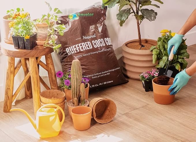 Potting Soil Mix 50 Liter Bag Envelor Indoor Plants Soil for Outdoor Plants 1.75 Cubic Feet Potting Mix Hydrated Coco Coir for Plants Buffered Ready to Use Natural Plant Top Soil