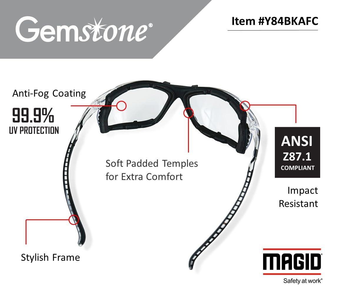 MAGID Gemstone Onyx Sporty Foam Lined Safety Glasses, 48 Pairs, (Y84)