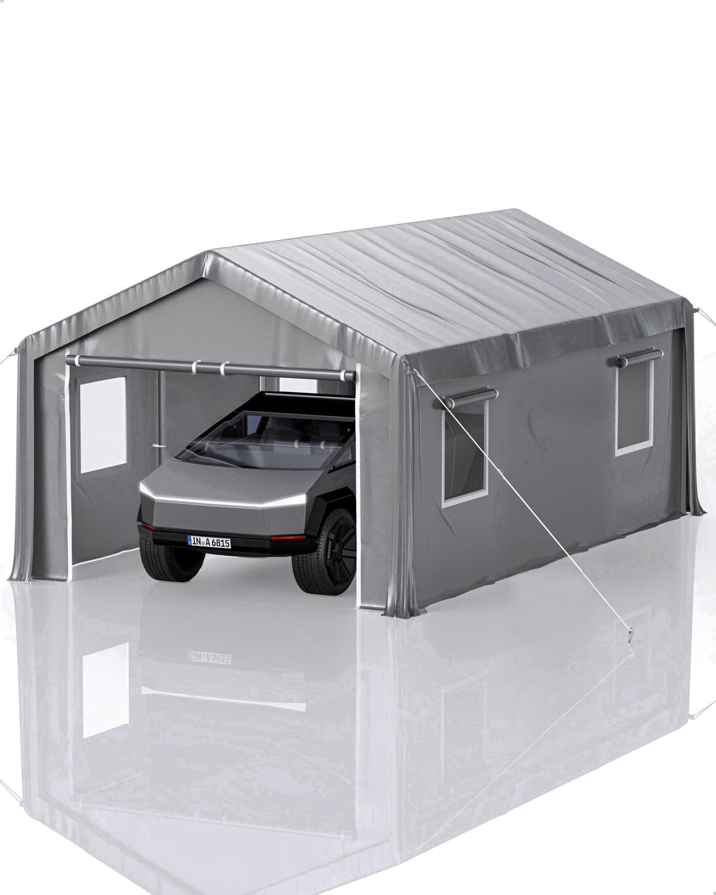 KYBOLT 10 x 20 x 11 Ft Heavy-Duty Carport, Portable Garage, 180g PE Waterproof Canopy and 8 x 1.0 mm Poles for Full-Size Pickup Trucks, Boats, and SUVs - Gray