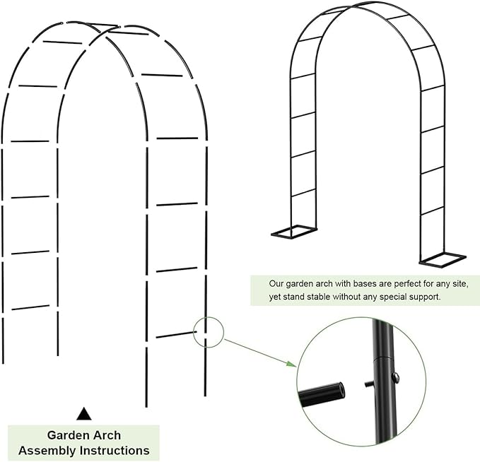 Metal Pergola Arbor with Base,4.6 Feet Wide x7.9 Feet High Easy to Assemble for Various Climbing Plant Wedding Garden Arch Arbor Bridal Party Decoration