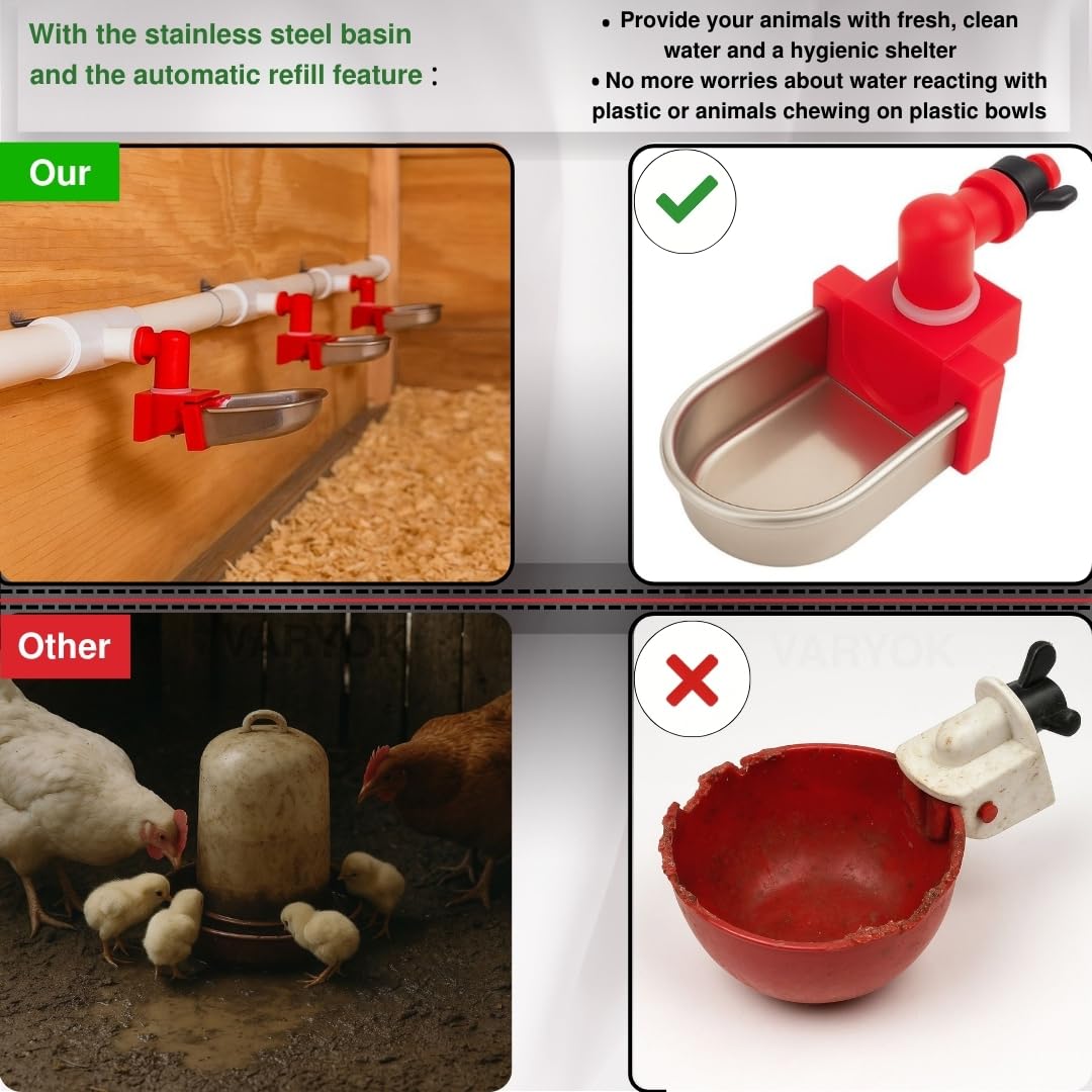 Heavy Duty 4 Packs Large Auto Metal Chicken Waterer Cups Poultry for Pets Small Animals Chicks Rabbits Mice Rats Ferrets Turkey Hedgehogs Hamsters Chinchillas Guinea Pigs