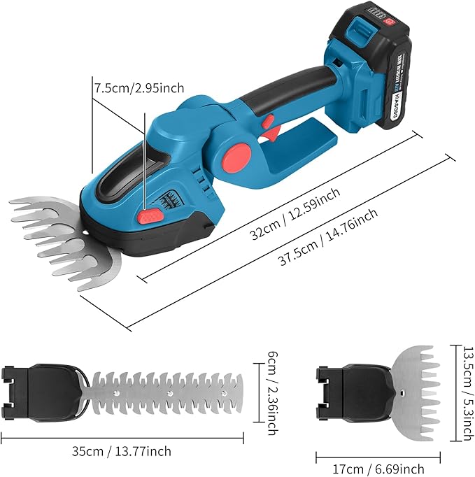 DODOWIN Hedge Trimmer Cordless, 2 in 1 21V Handheld Electric Weed Shears and Bush Trimmer, with 1 Rechargeable Batteries 1 Charger, Garden Tools Gift for Men, Dad, Husband Christmas Stocking Stuffers