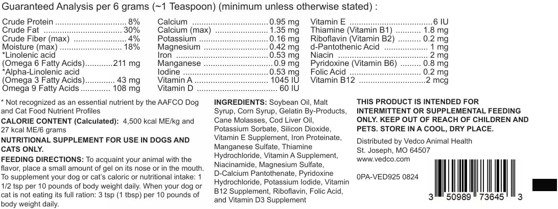 Enercal Malt Flavored High-Calorie Nutritional Supplement Oral Gel for Dogs and Cats - 4.25 oz