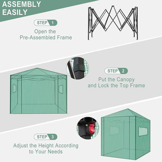PexFix 8'x 8' Portable Walk-in Greenhouse for Outdoor & Indoor, Easy to Assemble Pop up Grow Greenhouses with Sturdy PE Cover and Roll-Up Windows & Door for Flowers, Fruits, Herbs Growing