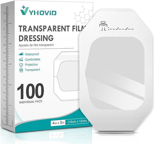 100 Packs Transparent Film Dressing 4" x 4.75" - Waterproof Bandages for Swimming, Showering, Wounds, Post Surgical Shower or IV Shield, Tattoo Aftercare Bandage, Scar Therapy, Adhesive Patches
