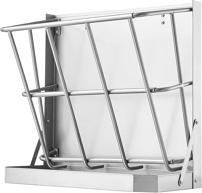 VEVOR Wall Mounted Hay Rack, 18.5 Gallon Livestock Feeder with 2.5 Gallon Feed Tray, 2 in 1 Hay and Grain Feeder, Feeds up to 5 Goats, Heavy-Duty Galvanized Steel Goat Feeders for Farm Sheep Horses