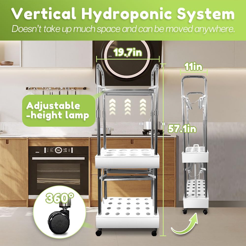 2-Tier Hydroponics Growing System for Tall & Climbing Plants, Awokabud Planters for Flowers and Plants,Indoor Herb Garden Kit with Adjustable LED Grow Light, Automatic Water Circulation-32 Pods